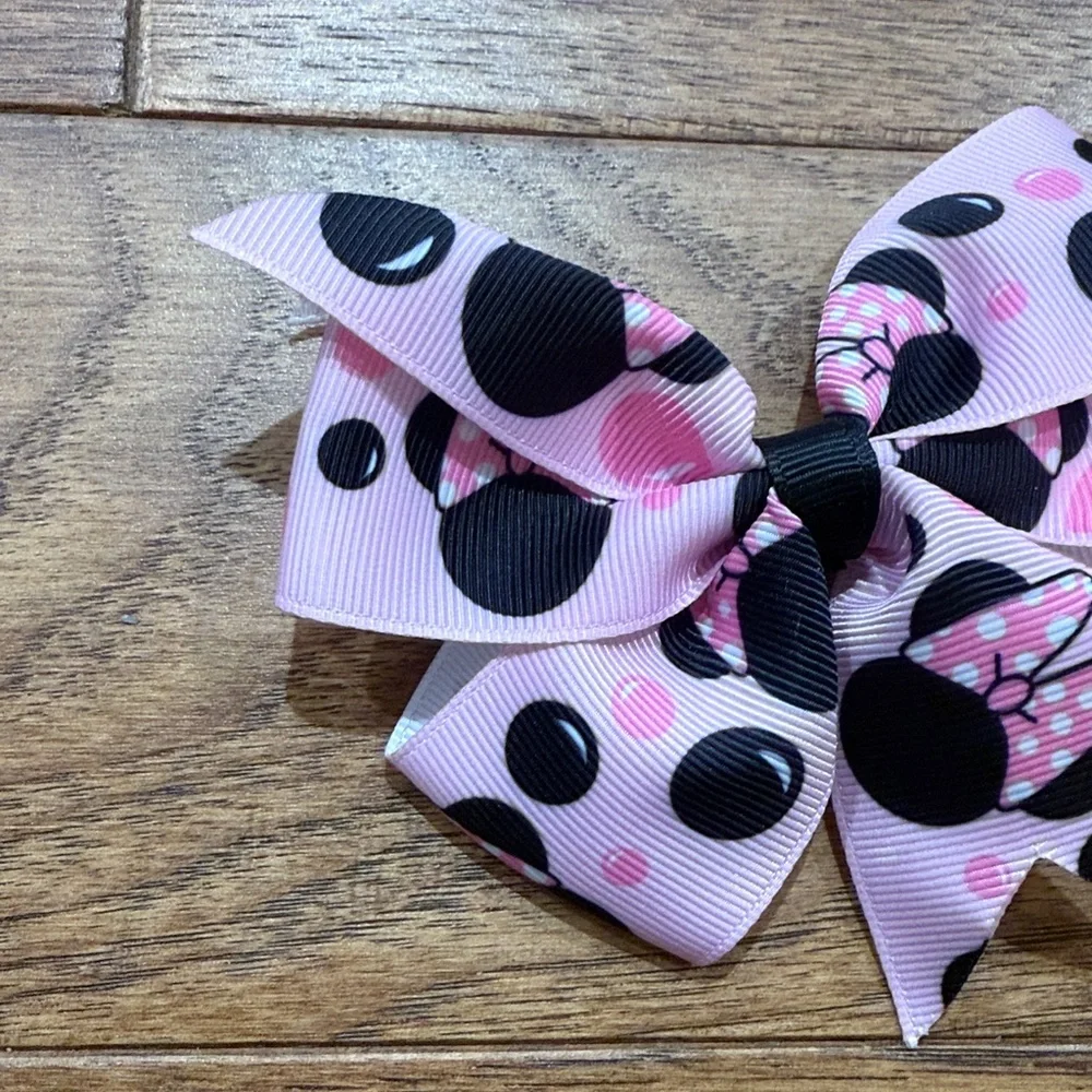 Girls Bow - Pink Black Minnie Mouse Hand-Made Hair Bow